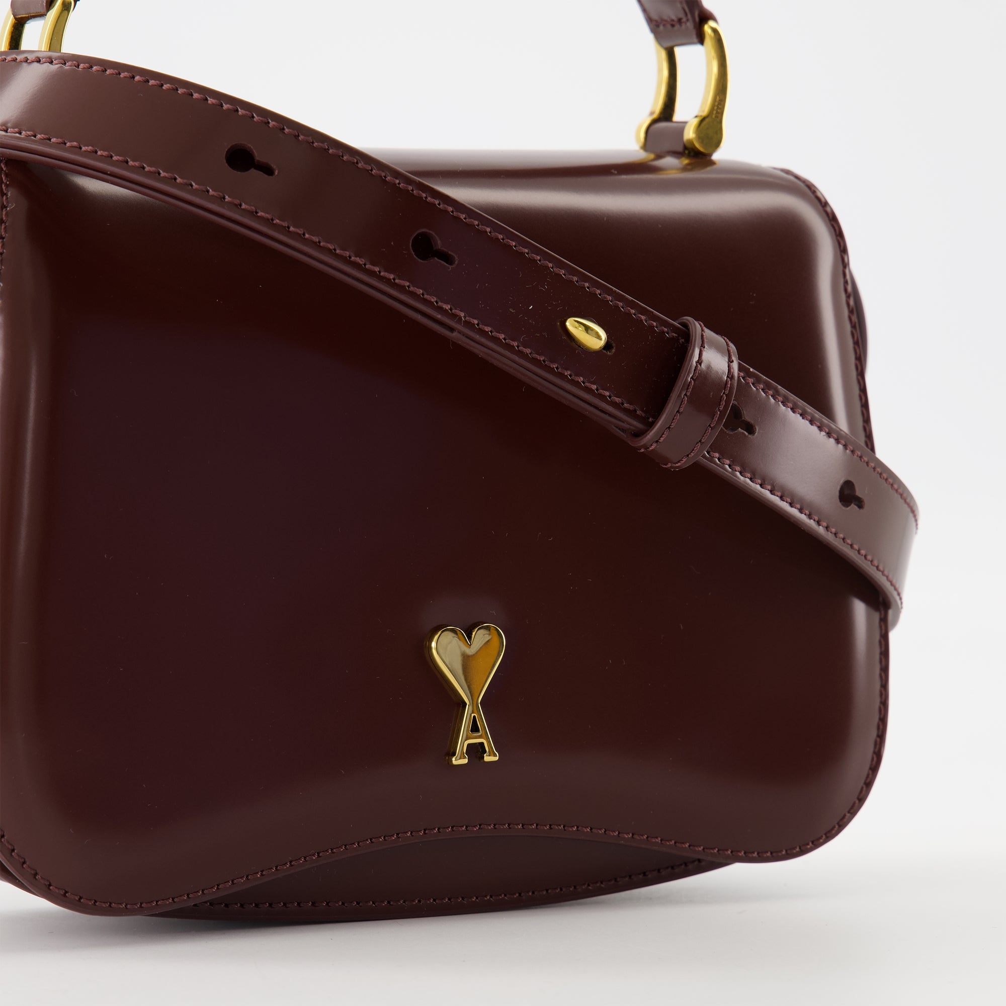Ami Paris, Top Handle bag, burgundy leather bag, unisex accessories, luxury handbags
