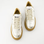 silver sneakers, New Lab shoes, synthetic leather sneakers, luxury sneakers, crantée rubber outsole