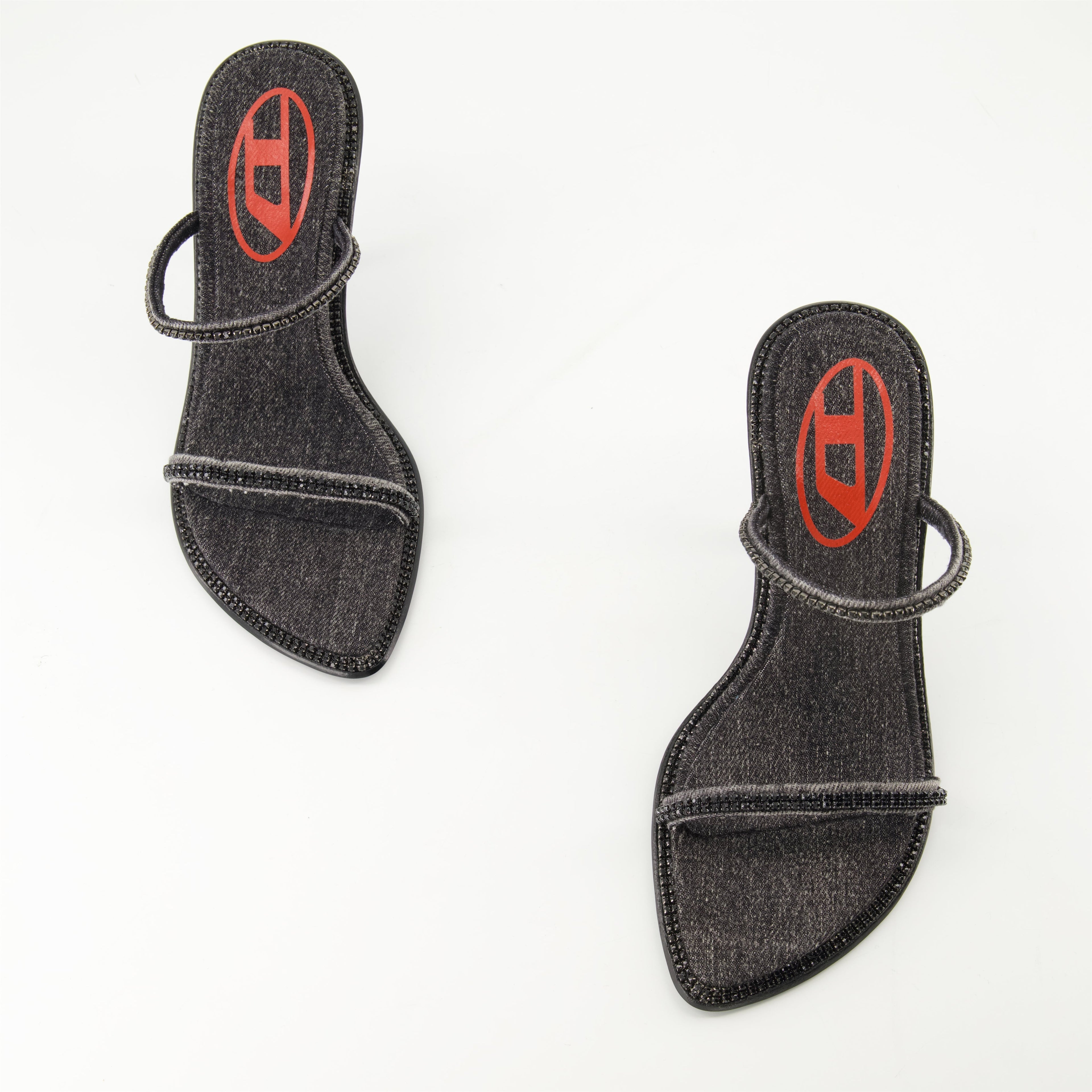 D-havanna SDL, heeled sandals, black denim, crystal embellishments, Spring-Summer 2025