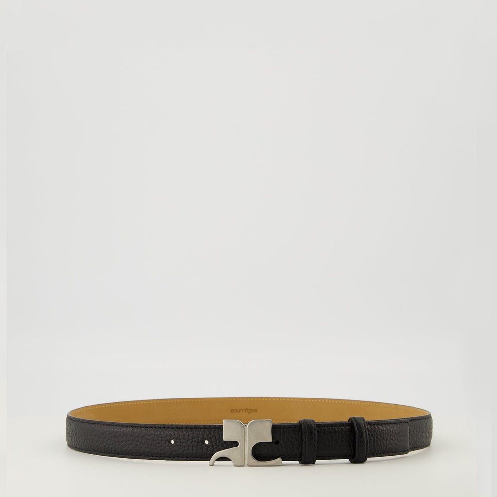 black leather belt, Courrèges accessory, adjustable belt, designer belt, men's fashion accessory