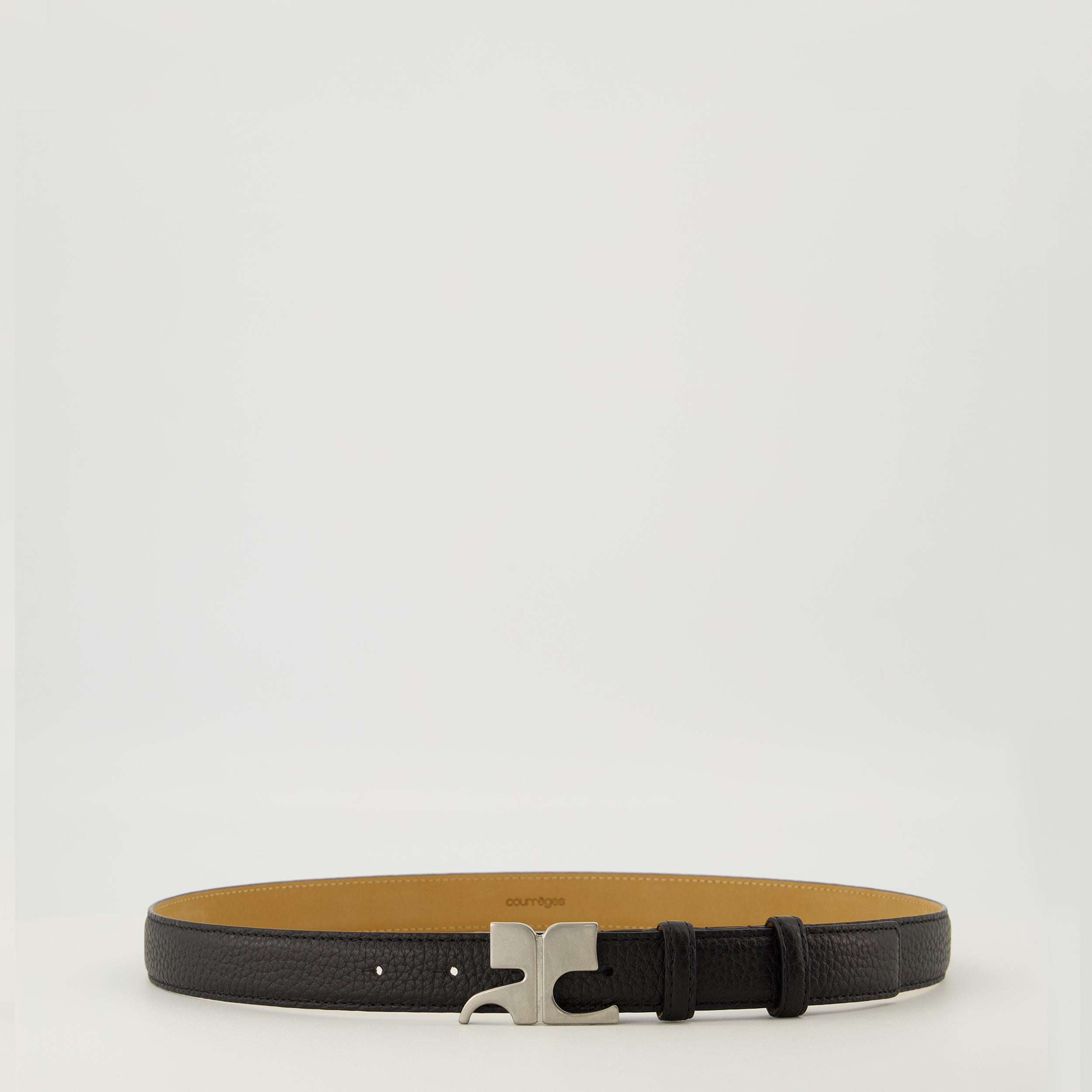 black leather belt, Courrèges accessory, adjustable belt, designer belt, men's fashion accessory
