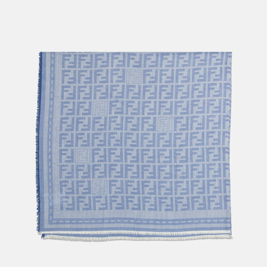 FF shawl, blue wool shawl, designer accessories, Fendi shawl, luxury fashion accessory