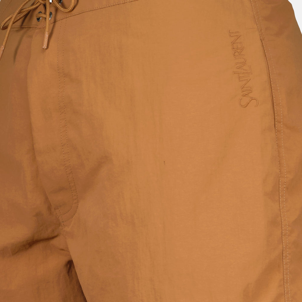 swim shorts, Saint Laurent, brown swimwear, summer fashion, beach essentials