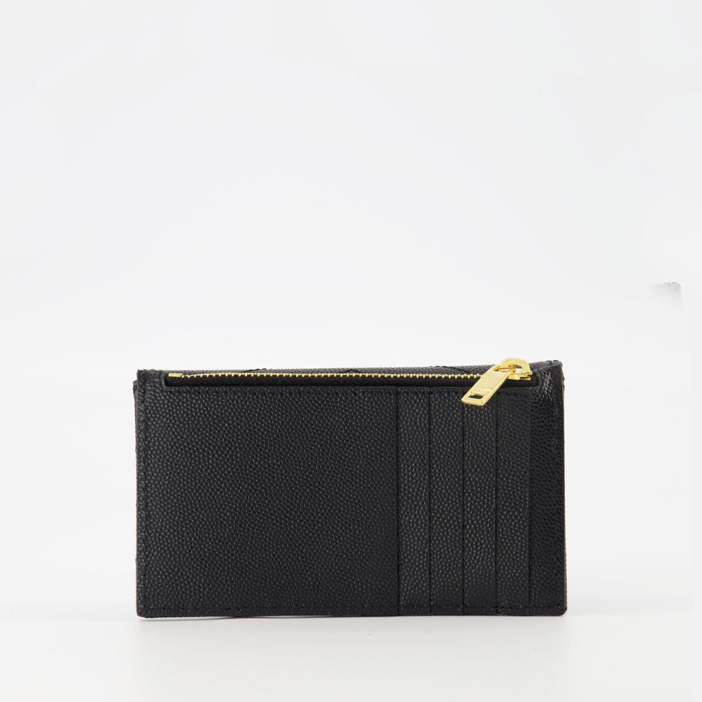 black cardholder, Saint Laurent, textured leather accessory, YSL logo, luxury cardholder