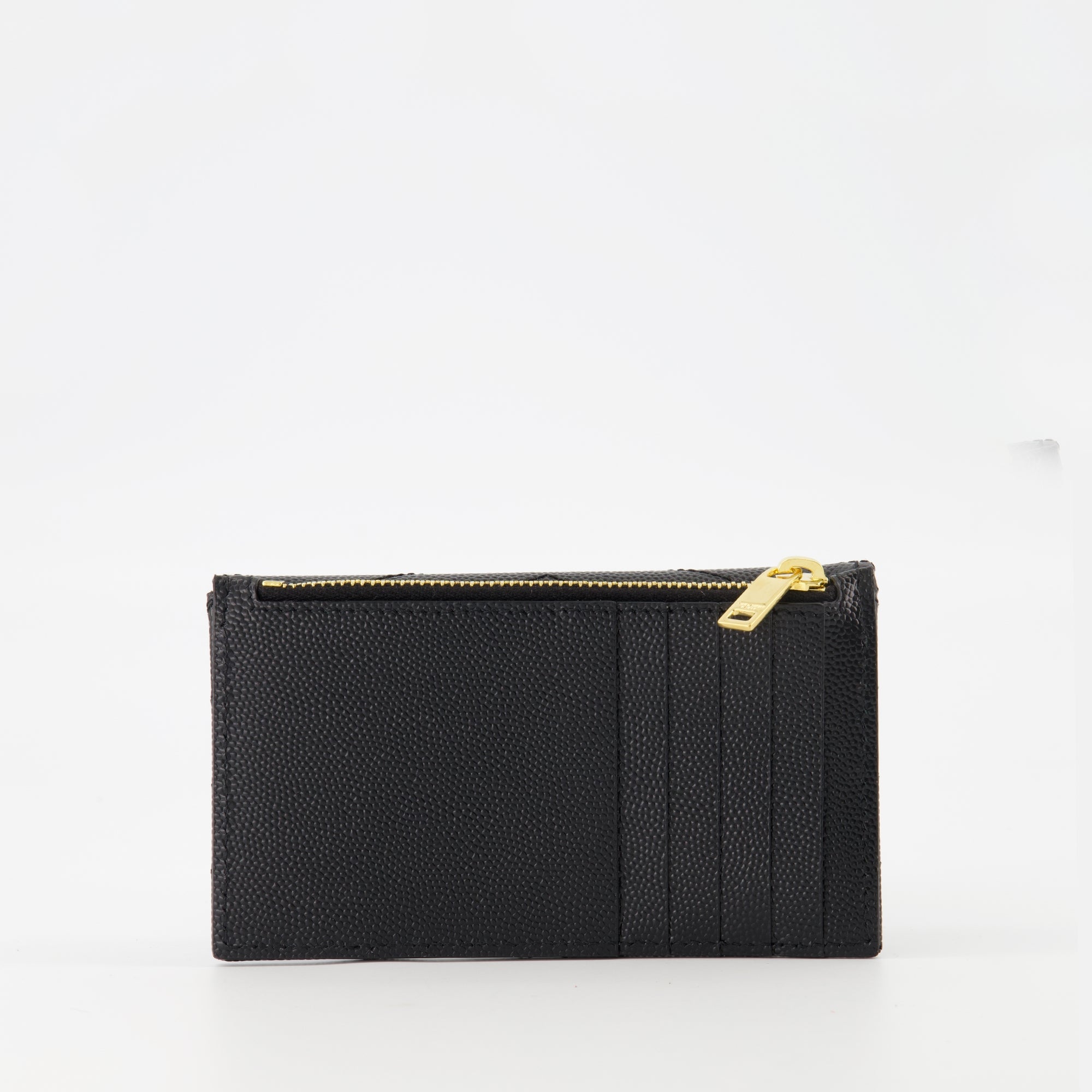 black cardholder, Saint Laurent, textured leather accessory, YSL logo, luxury cardholder