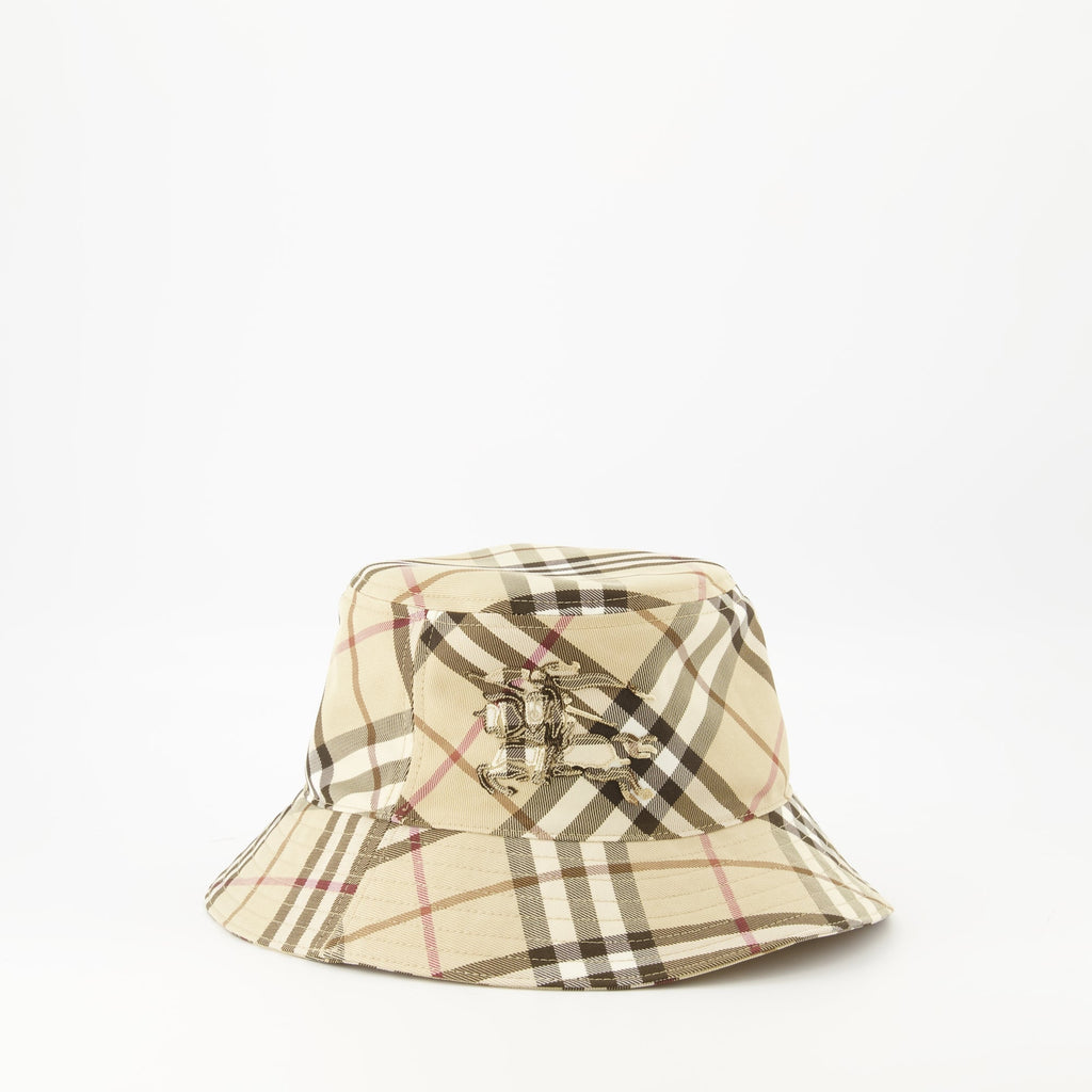 bucket hat, Burberry hat, check print hat, unisex accessory, embroidered logo