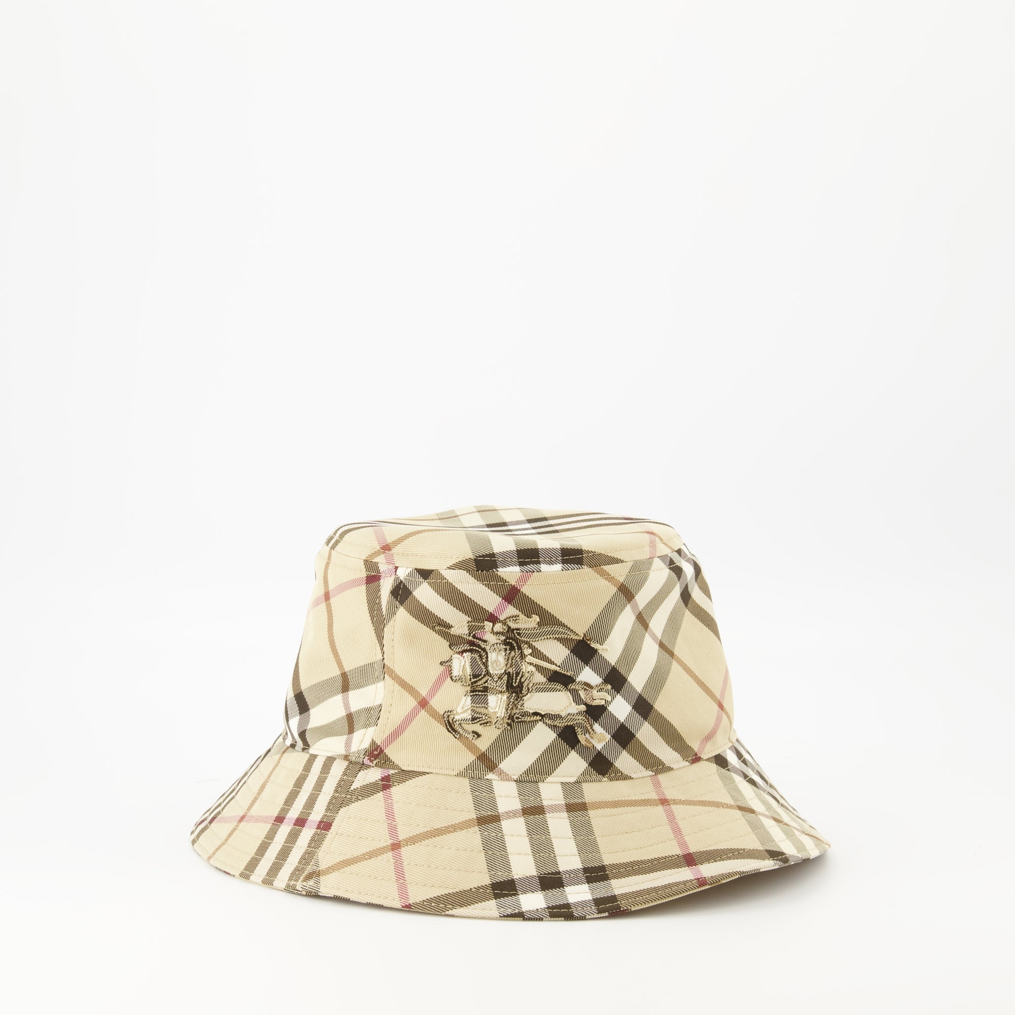 bucket hat, Burberry hat, check print hat, unisex accessory, embroidered logo