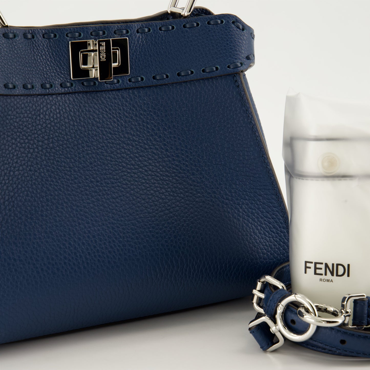 Mini Peekaboo Bag, Blue Leather Bag, Designer Handbag, Luxury Accessories, Fendi Bag