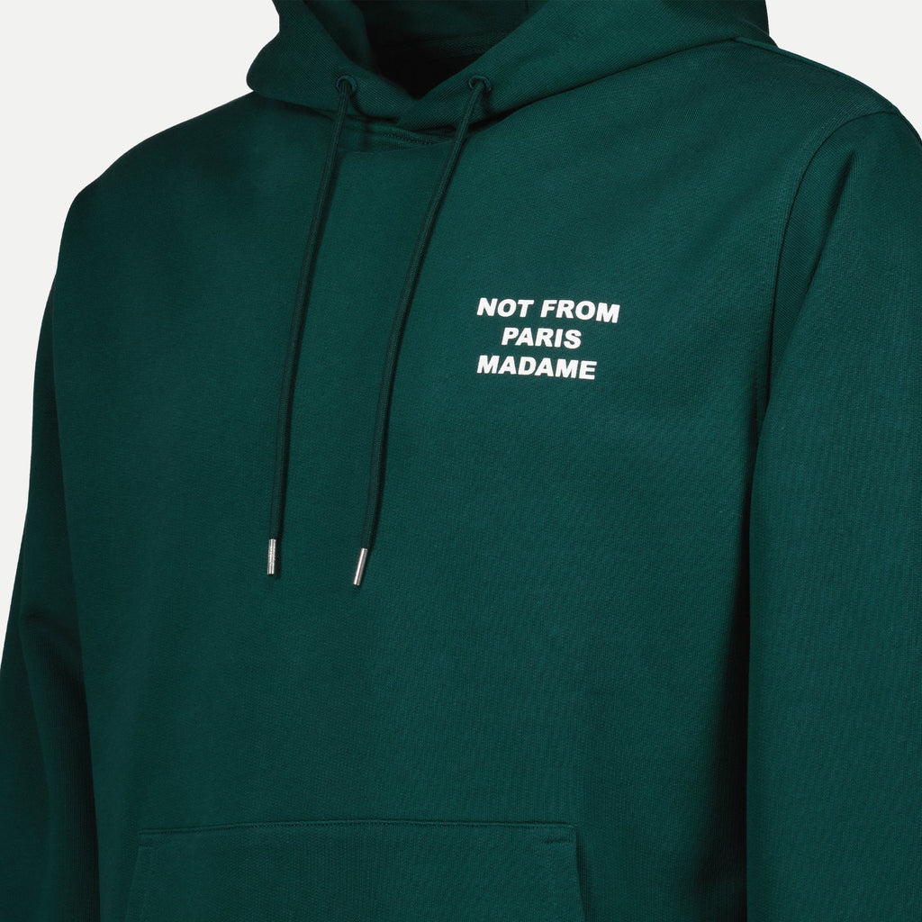 Hoodie Verde con Slogan in Cotone