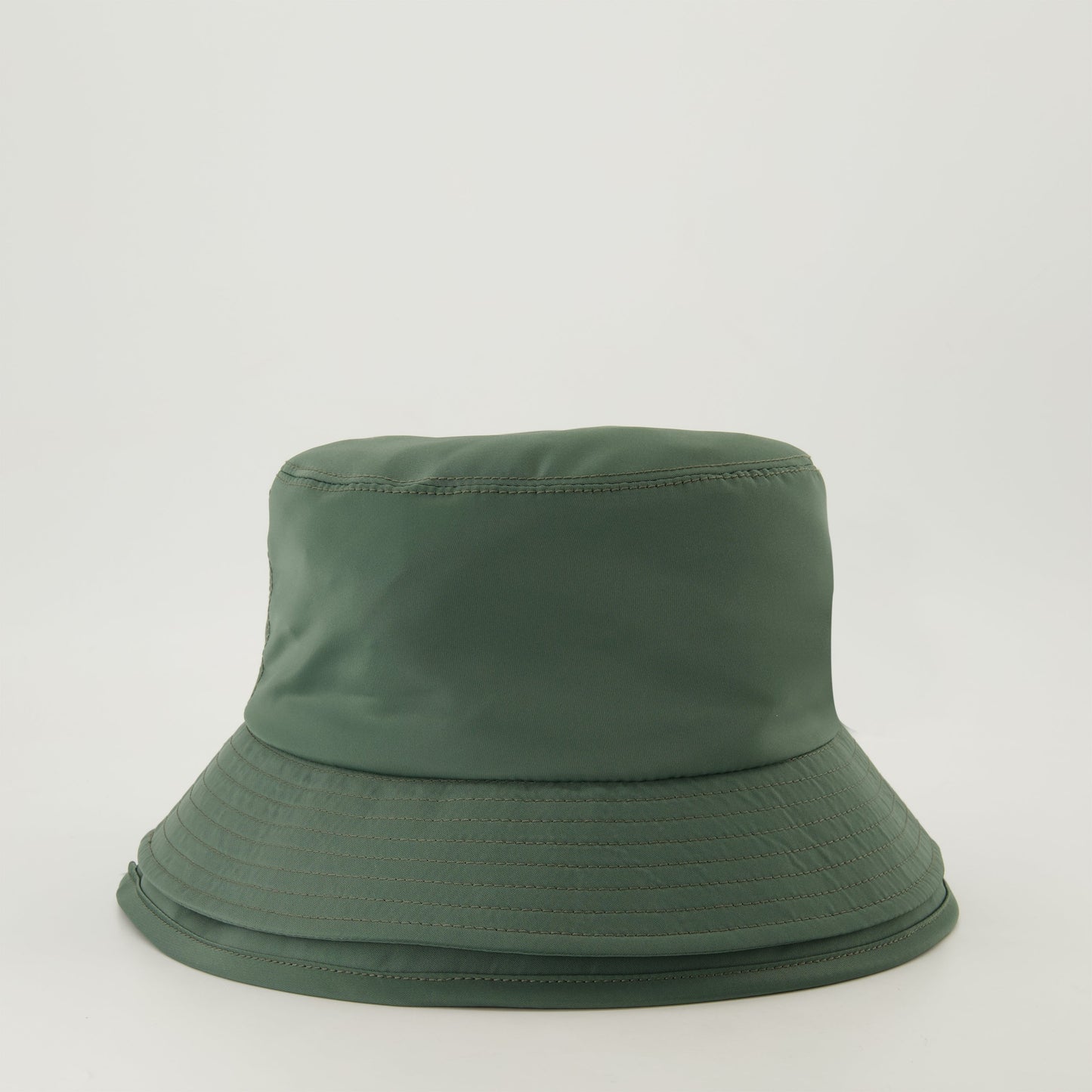 Green bucket hat, Sacai bucket hat, embroidered logo hat, layered design hat, seasonal accessories