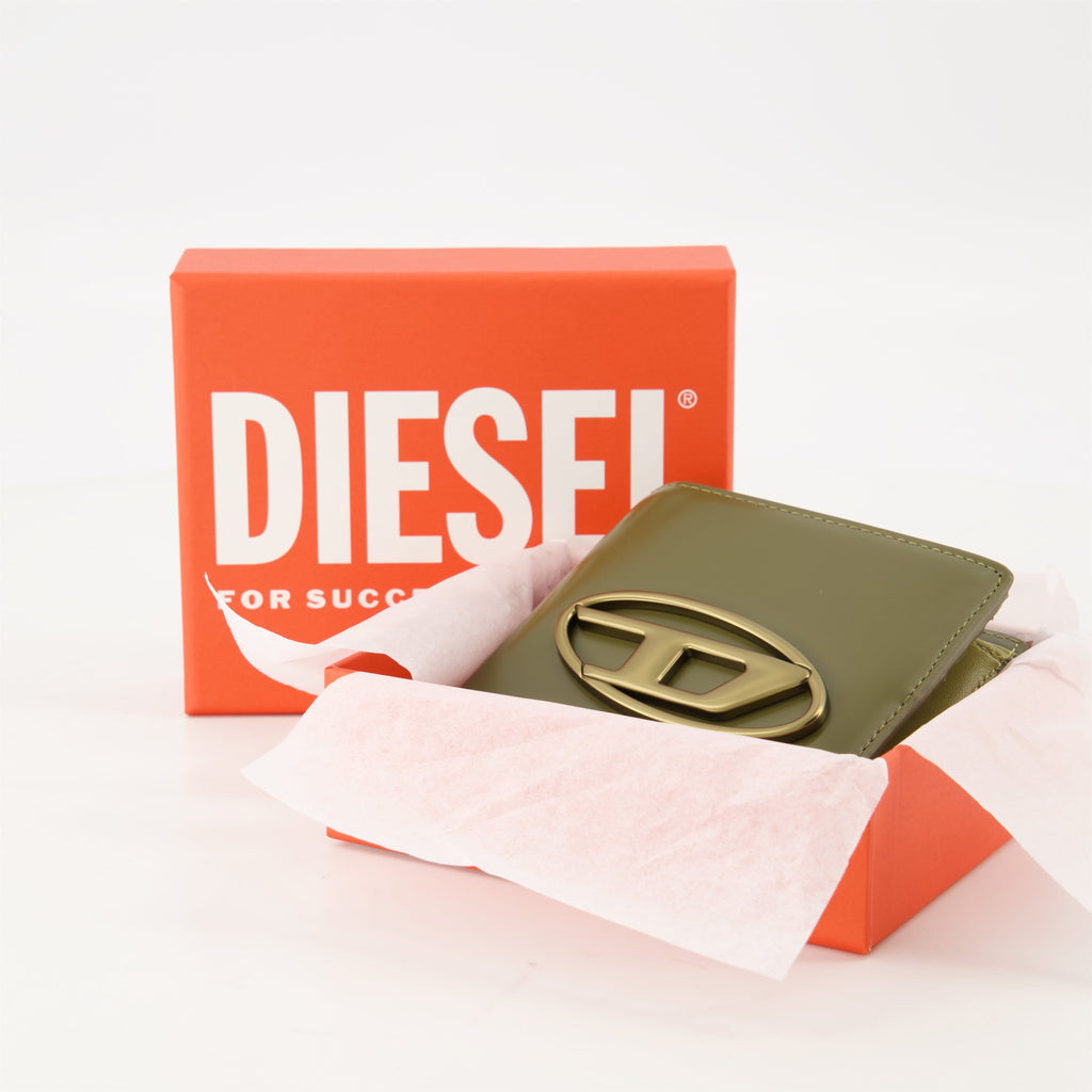 Diesel wallet, khaki leather wallet, unisex wallet, flap closure wallet, Spring-Summer 2025 collection