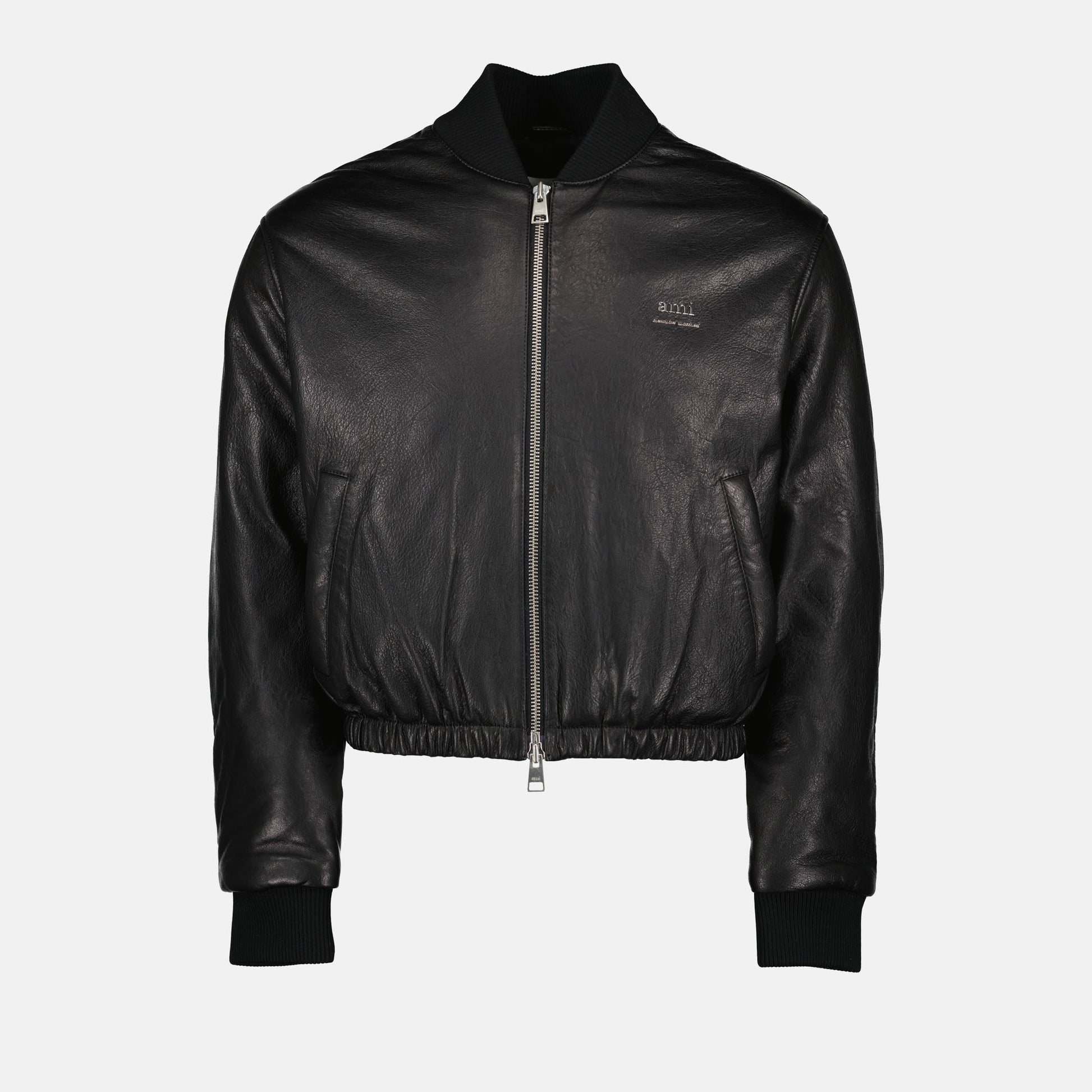 Black leather jacket, AMI Paris, luxury bomber jacket, Autumn-Winter 2024, men's outerwear