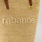 Image d'un sac tote en raffia beige de Rabanne pour femmes - Saison Printemps-Été 2025 - Vue arrière
