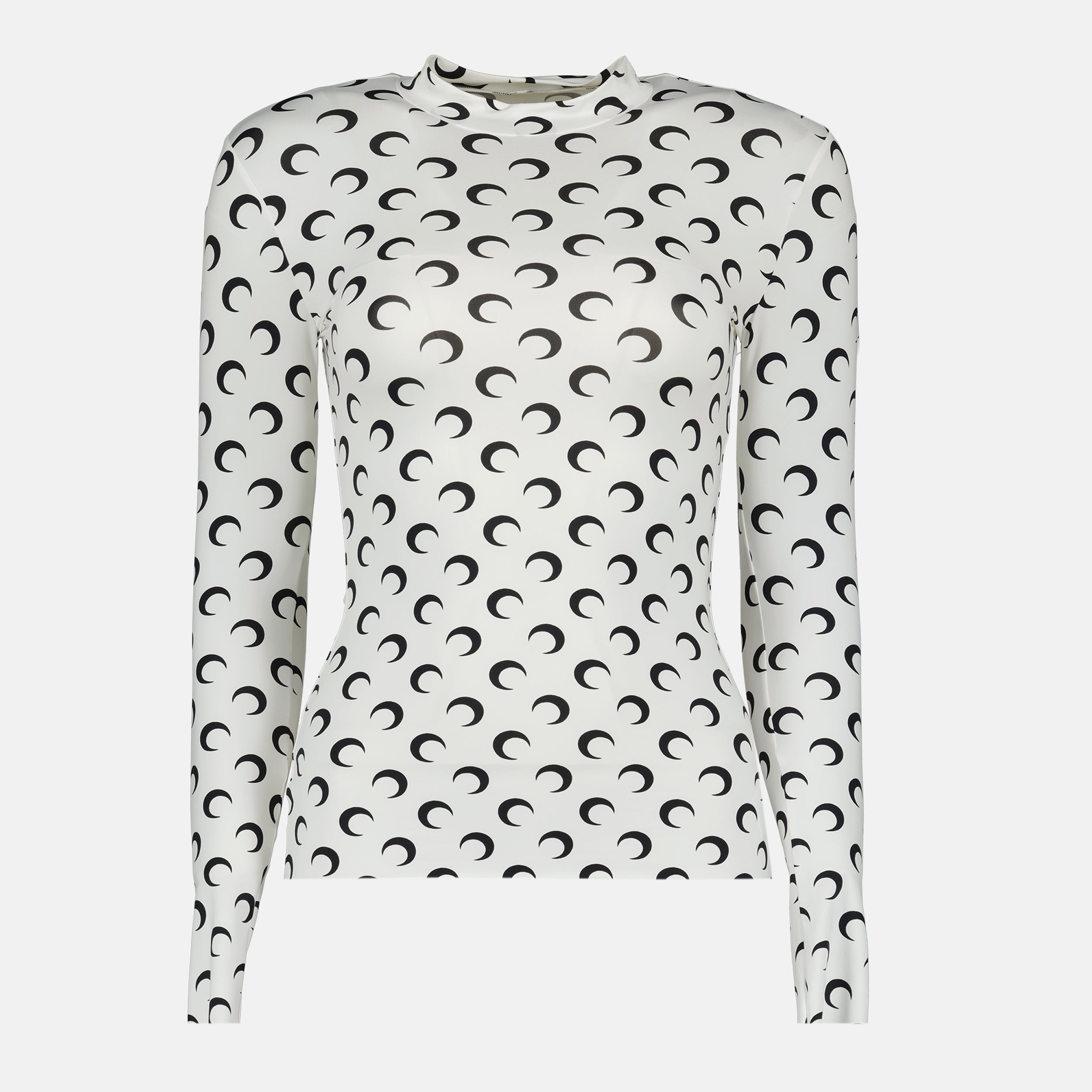 Marine Serre top, Moon print jersey, high collar top, form-fitting clothing, polyamide top