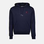 Image of Navy Blue Hooded Sweatshirt by Ami PARIS for Unisex - Season Spring-Summer 2025 - Front View
