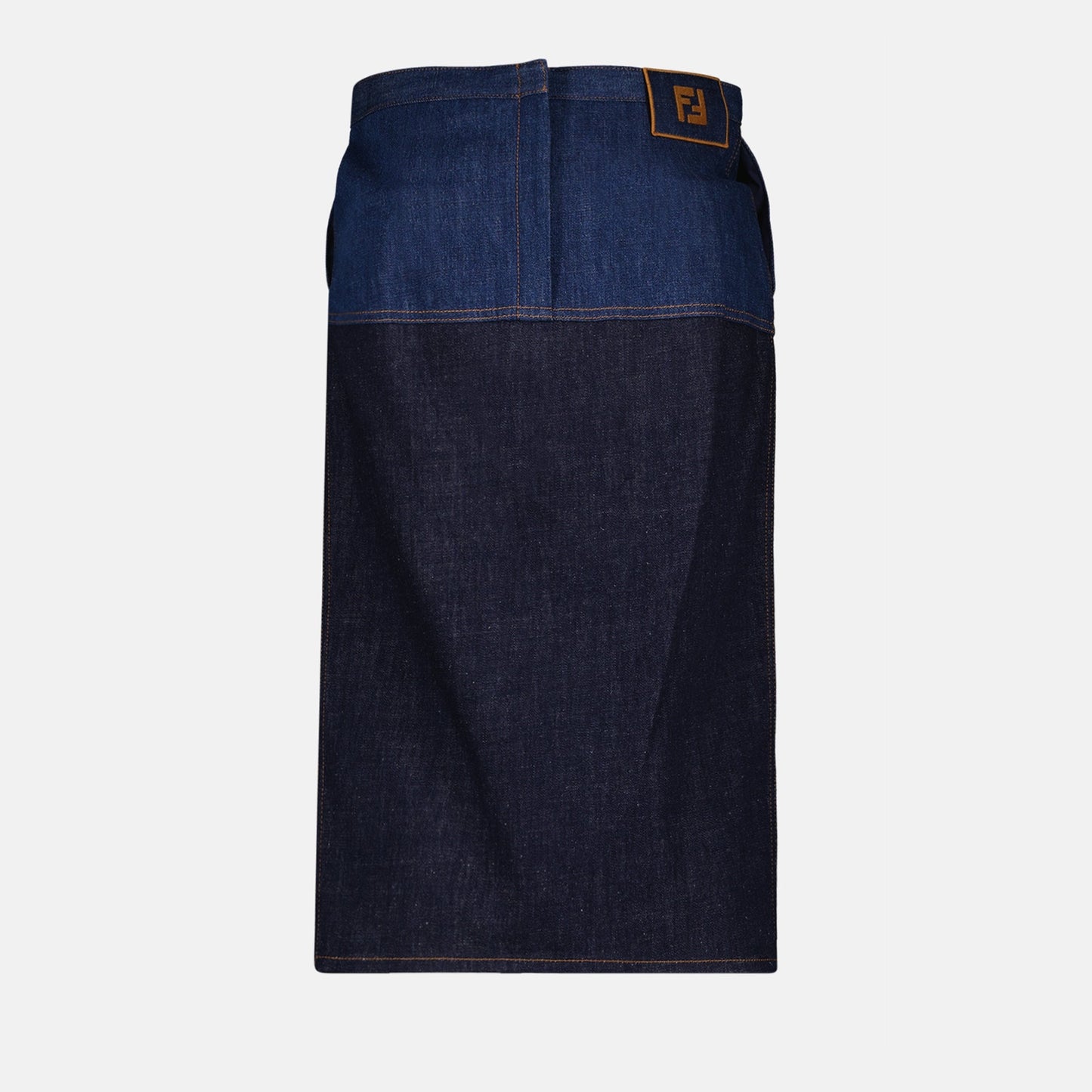 bicolored denim skirt, Fendi autumn collection, luxury denim, elegant denim piece, modern fashion