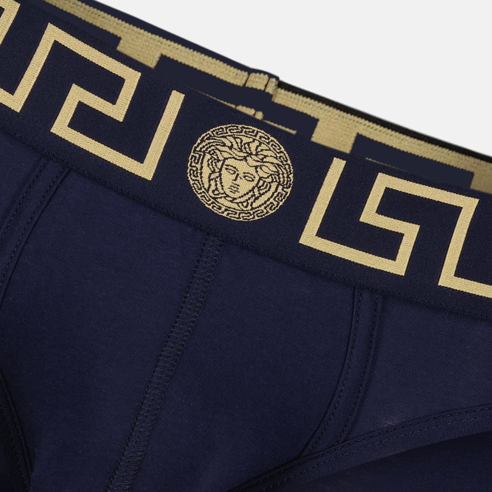 Versace briefs, navy blue Greca, Medusa underwear, men's fashion, cotton elastane blend