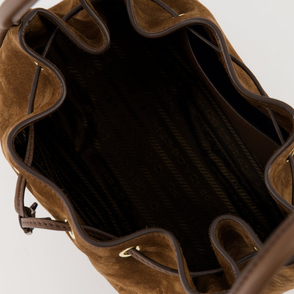 Prada, mini bucket bag, suede bag, designer accessory, Autumn-Winter 2025