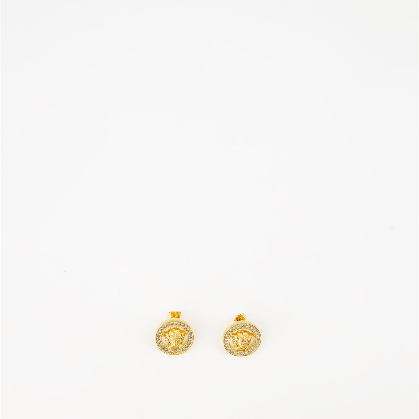 Versace earrings, Medusa '95, luxury jewelry, crystal earrings, gold-toned accessories