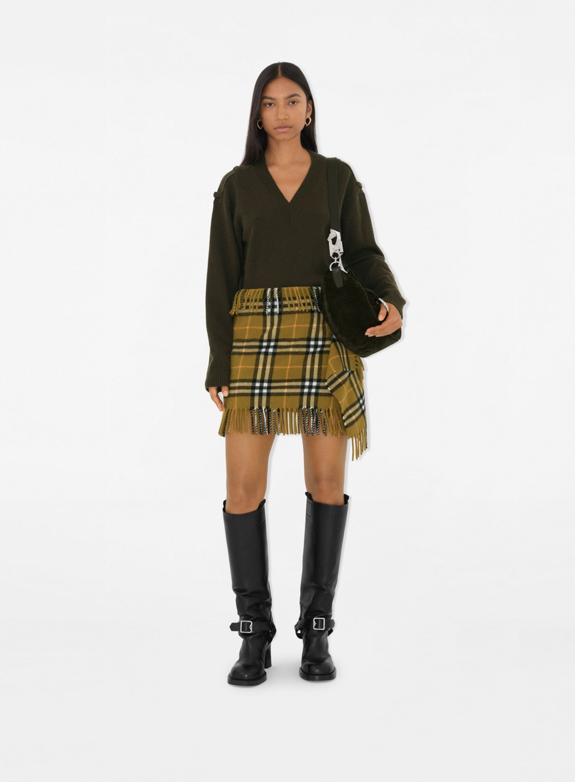 Checkered Scarf Skirt in Khaki