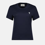 navy blue t-shirt, AMI heart logo, cotton t-shirt, short sleeve t-shirt, casual wear