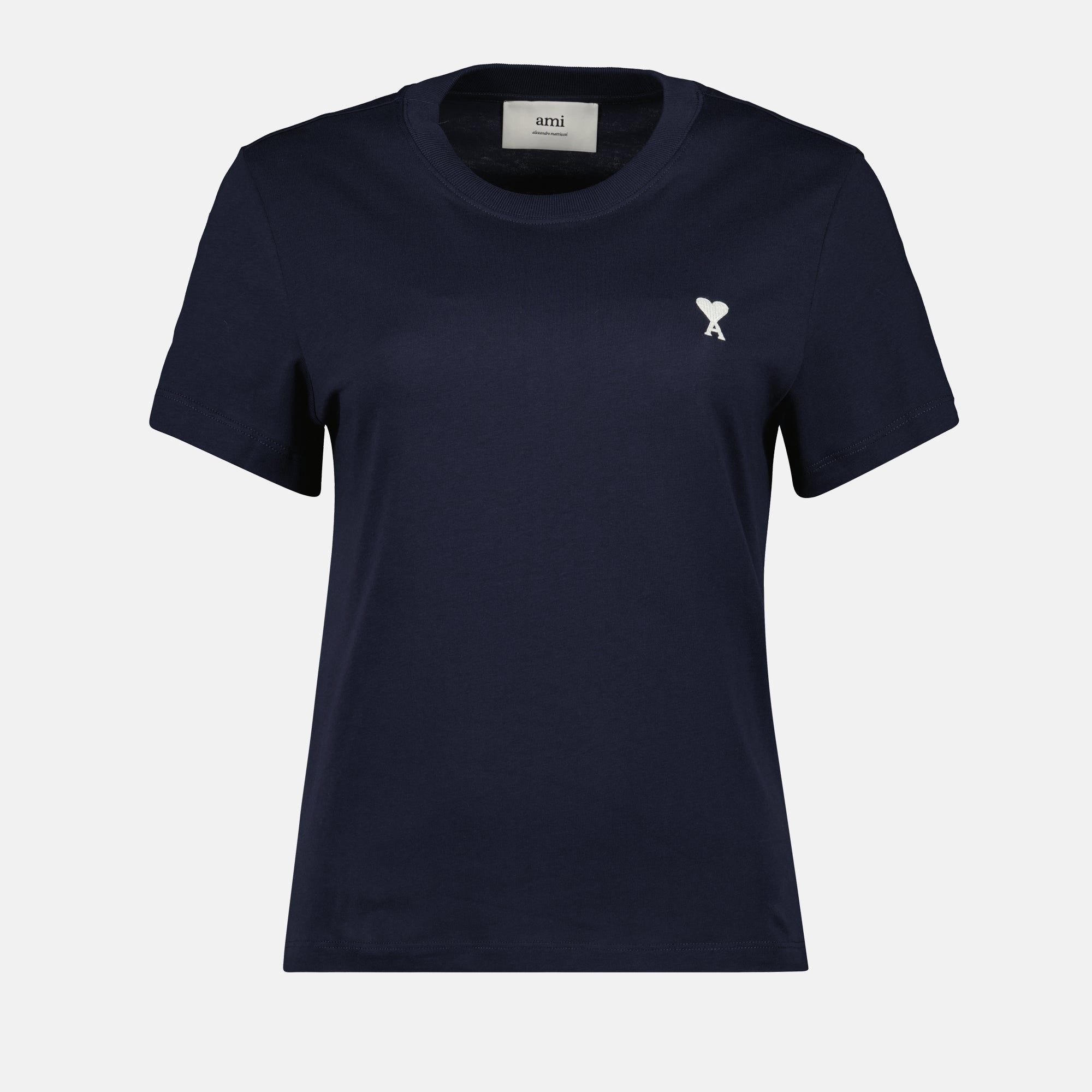 navy blue t-shirt, AMI heart logo, cotton t-shirt, short sleeve t-shirt, casual wear
