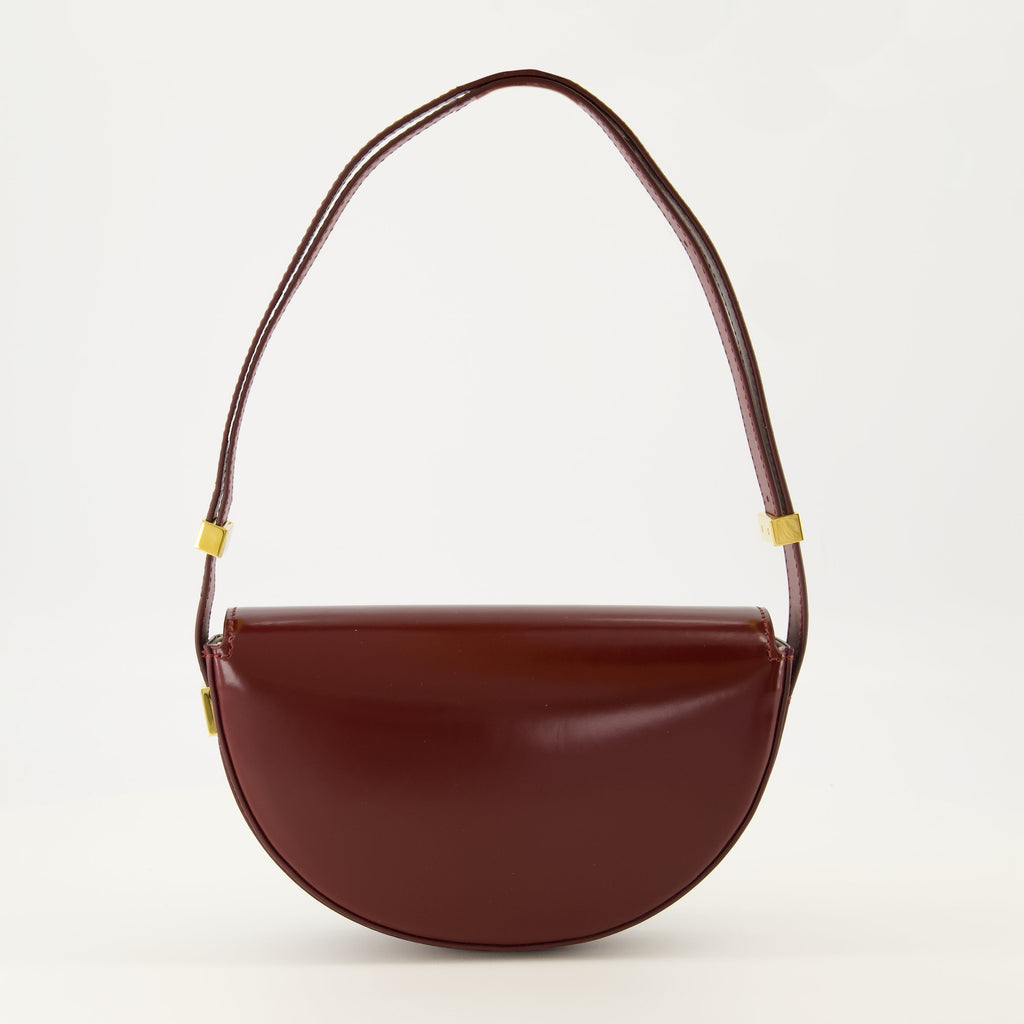 Le Petit Patou bag, bordeaux handbag, half-moon bag, high-quality leather bag, adjustable shoulder strap