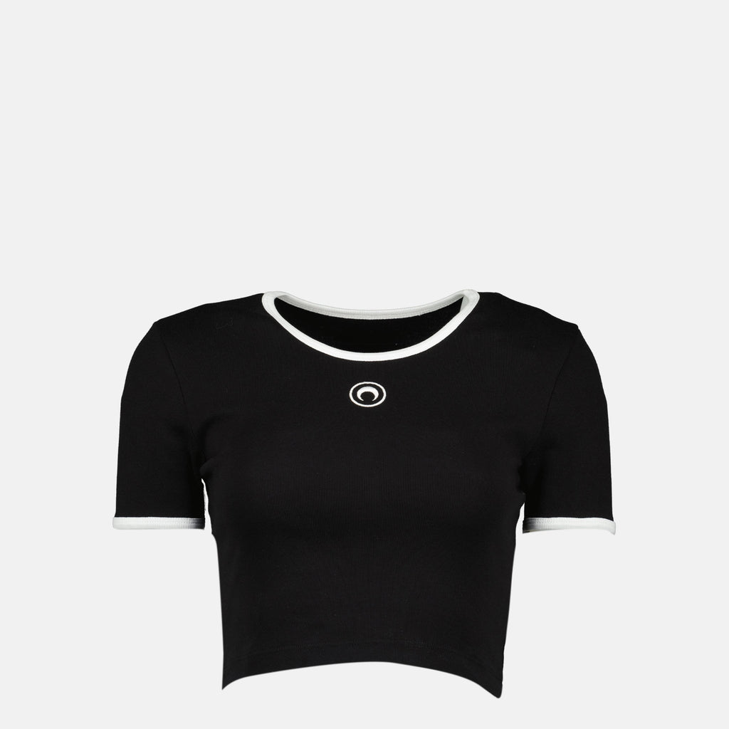 Marine Serre crop top, black cotton top, designer women's wear, short sleeve top, autumn winter fashion