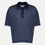 Navy Striped Cotton Polo