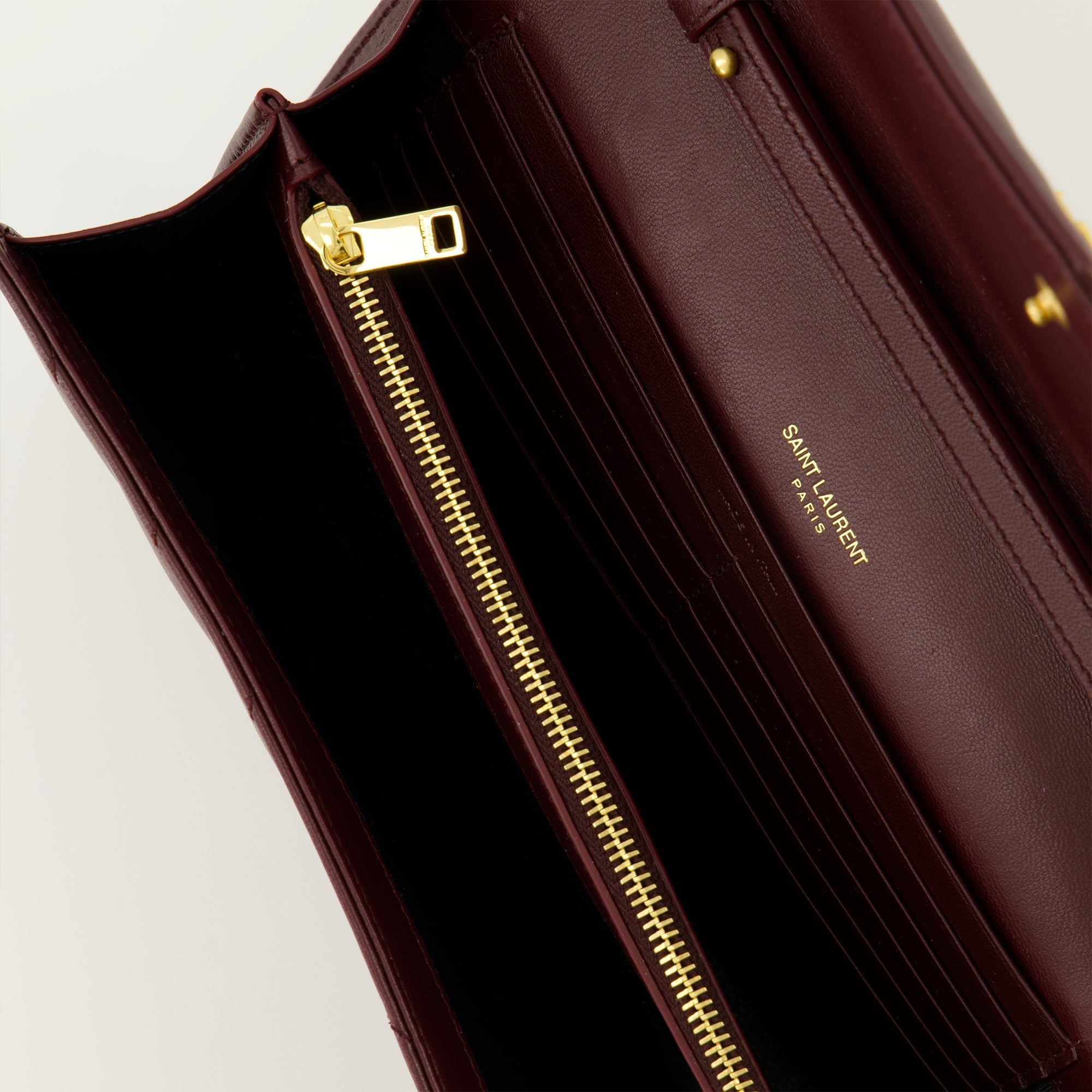 Cassandre wallet, Saint Laurent accessories, bordeaux leather wallet, chain wallet, designer wallet