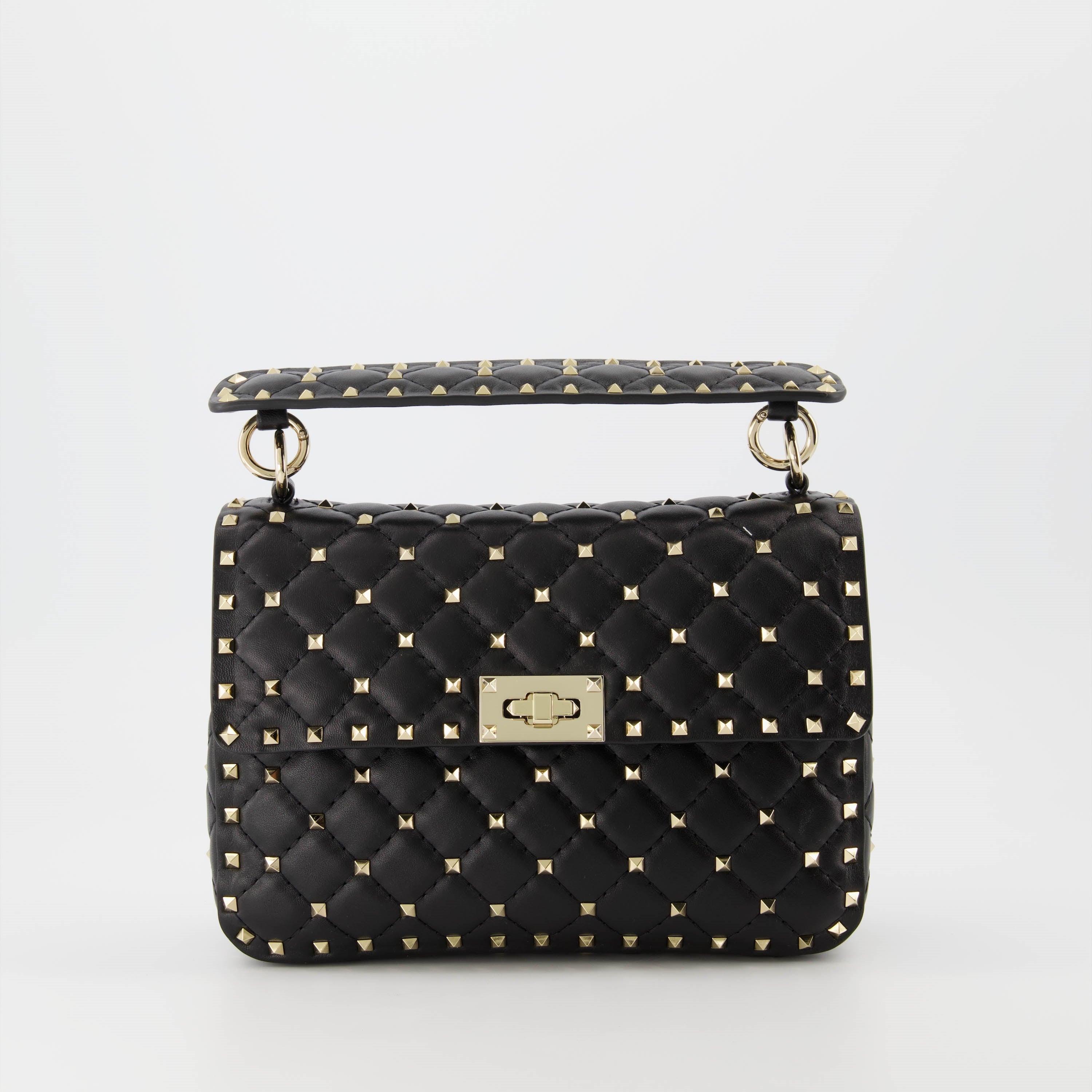 Rockstud Spike bag, Valentino accessories, black leather bag, elegant handbag, quilted design