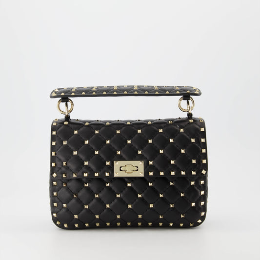 Rockstud Spike bag, Valentino accessories, black leather bag, elegant handbag, quilted design