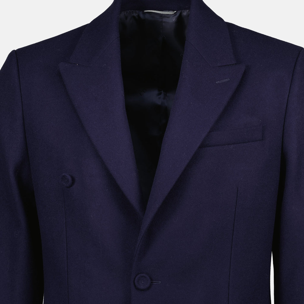 Imagen de un abrigo largo azul marino de Dior para hombres - Temporada Primavera-Verano 2026 - Vista detalle 1