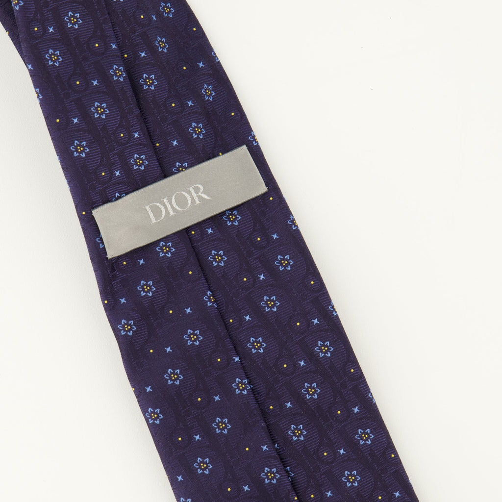 Dior tie, Oblique Revival tie, navy silk tie, designer accessories, luxury ties