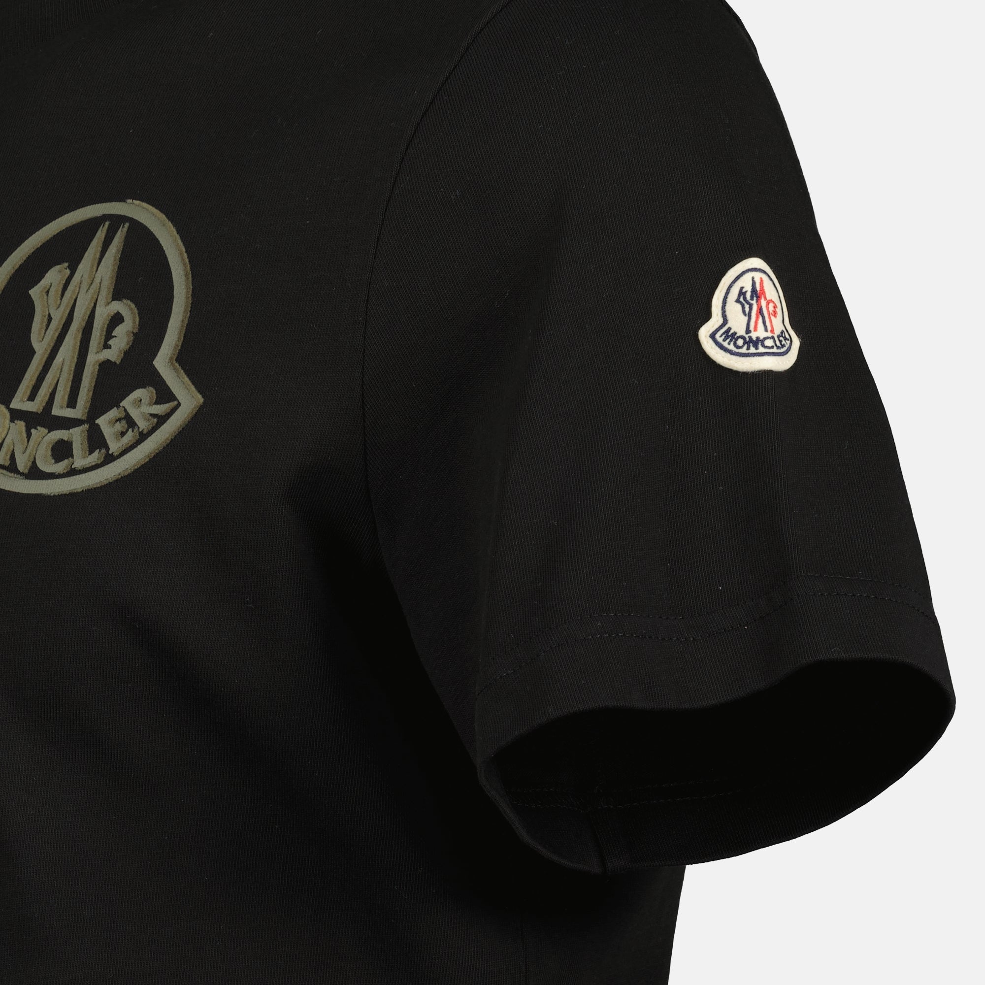 Moncler T-shirt, Black logo shirt, Cotton jersey tee, Round neck t-shirt, Luxury casual wear