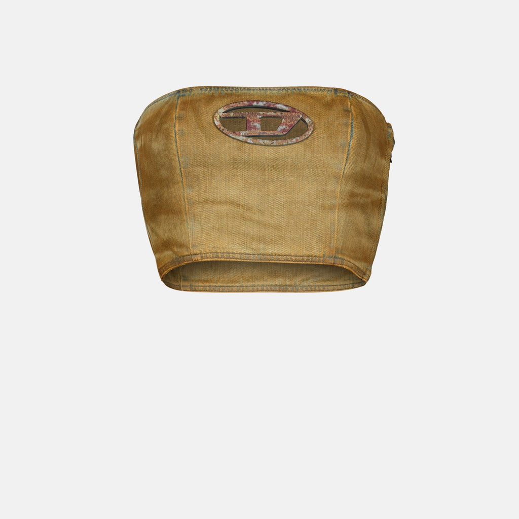 ディーゼルの女性用ブラウンデニムクロップトップの画像 - シーズン秋冬2024 - 前面ビュー