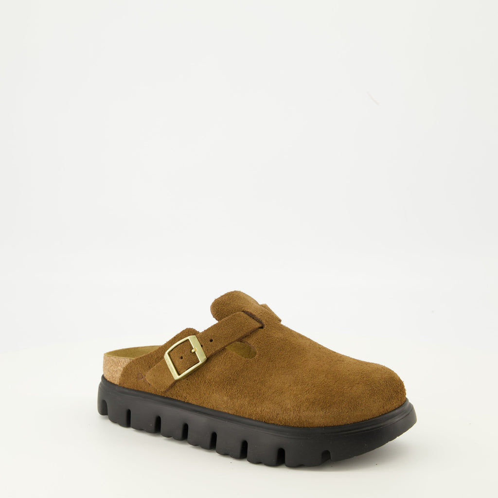 Boston Chunky Sandals, Birkenstock footwear, brown suede sandals, comfortable slip-on sandals, seasonal footwear