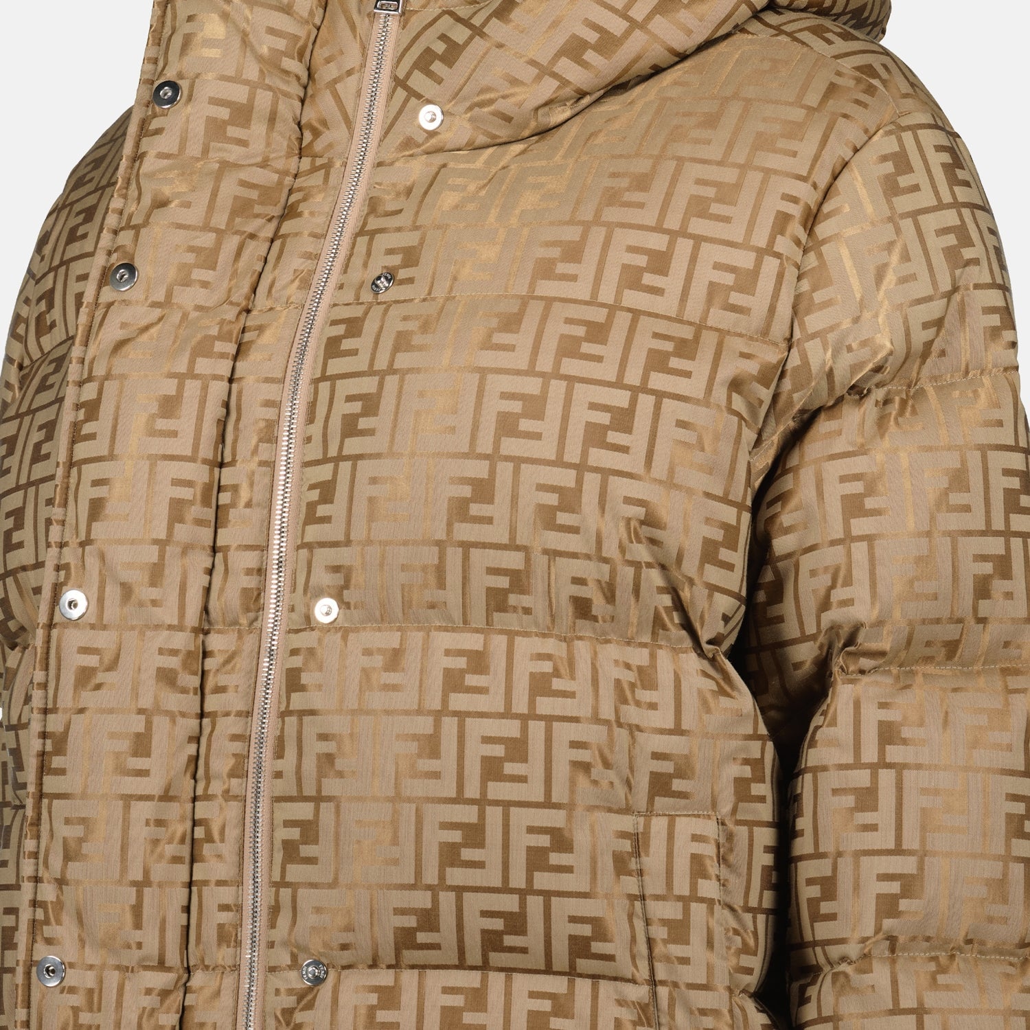 Puffer jacket, Fendi outerwear, Beige nylon, FF print jacket, Winter fashion