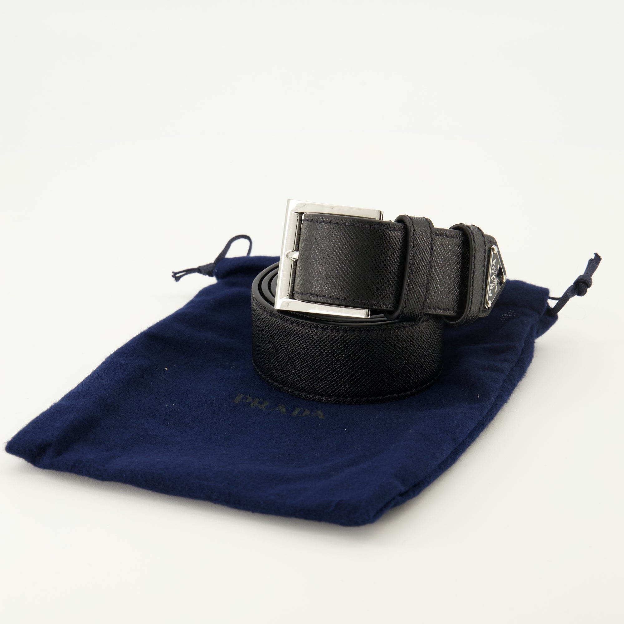 Prada belt, black leather belt, adjustable belt, men's accessories, luxury belts