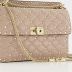 Rockstud Spike bag, Valentino Garavani, pink leather handbag, quilted design bag, luxury accessories