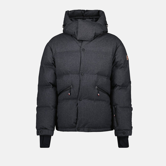 Wool down jacket, Moncler Grenoble, Tricolor details, Adjustable hood, Quilted wool