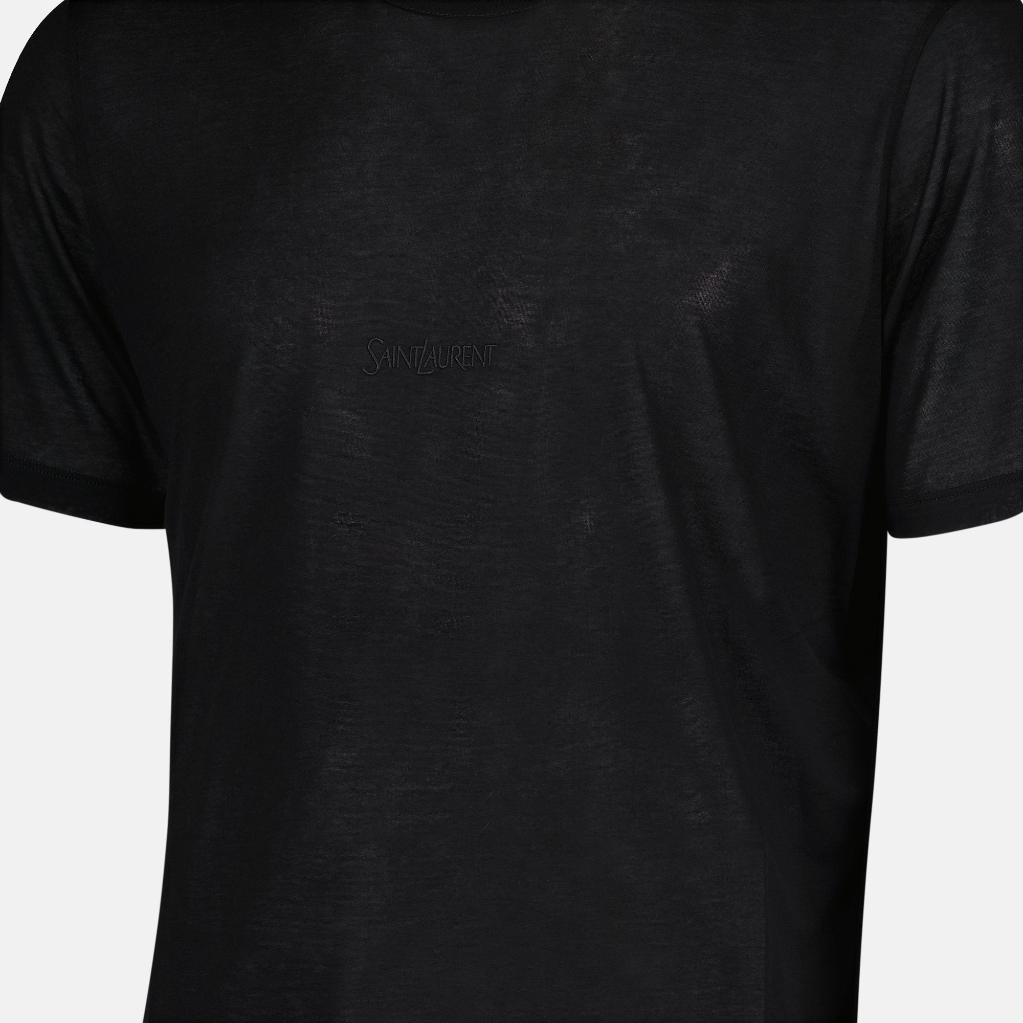 Image of Black Viscose T-Shirt by Saint Laurent for Men - Season Autumn-Winter 2024 - Detail View 5
