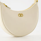 Valentino Mini Hobo Sac, white leather handbag, grained calfskin bag, adjustable strap bag, VLogo Signature accessory