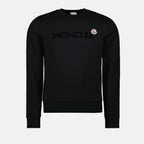Moncler sweatshirt, black cotton sweatshirt, logo sweatshirt, crew neck sweatshirt, men's fashion sweatshirt