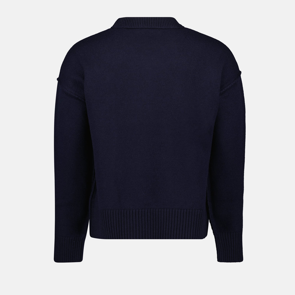 Ami de cœur oversize wool sweater, AMI Paris Autumn-Winter 2024, luxury navy blue wool sweater, stylish oversize sweater, premium wool sweater