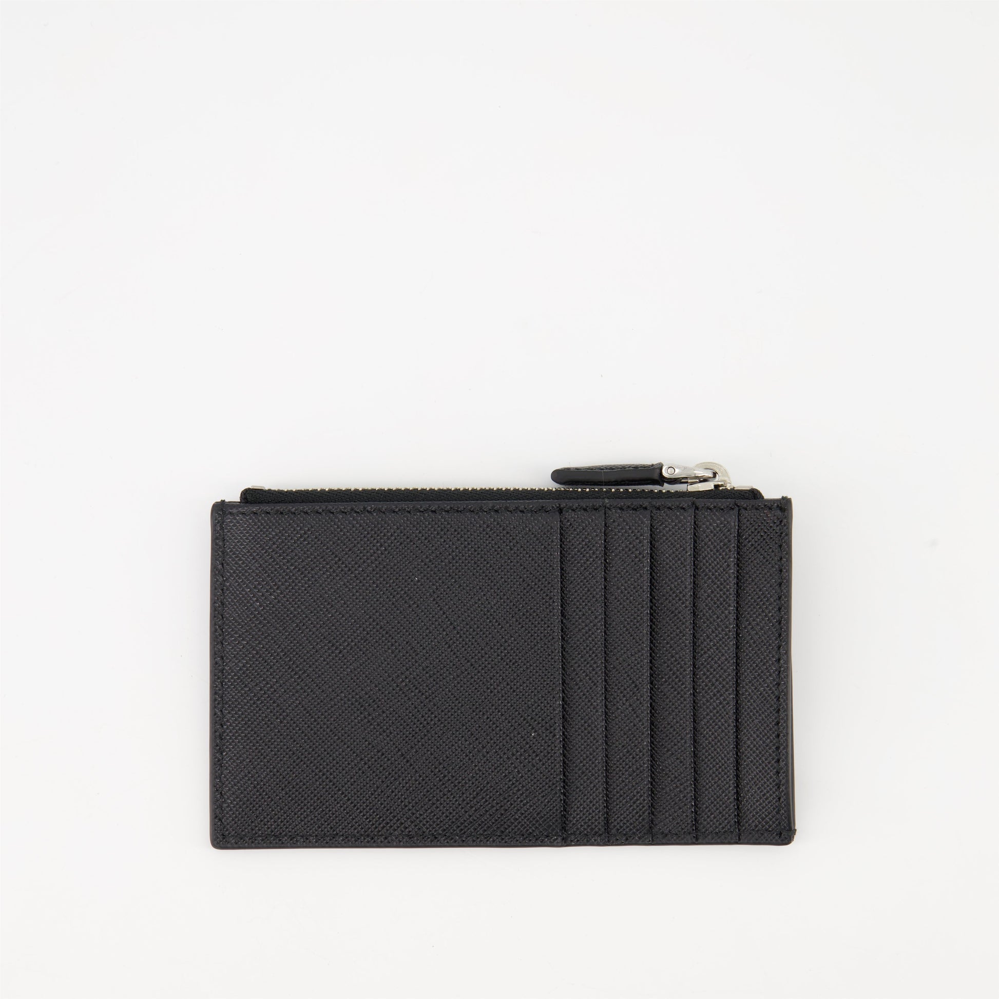 Saffiano leather, Prada card holder, luxury accessories, designer wallet, black card holder