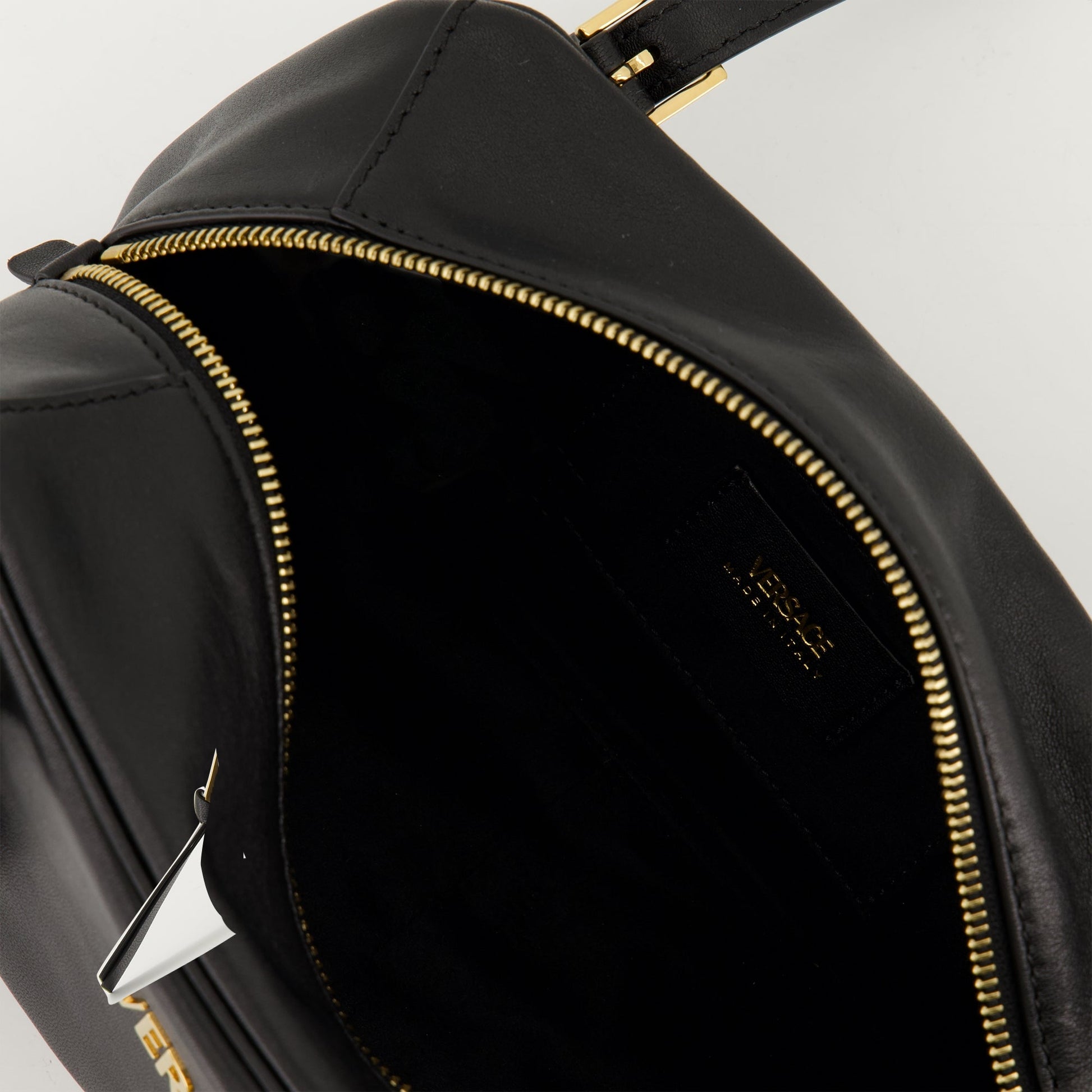 Black Bowling Bag, Nappa Leather, Adjustable Handle, Versace Accessories, Women's Designer Bags