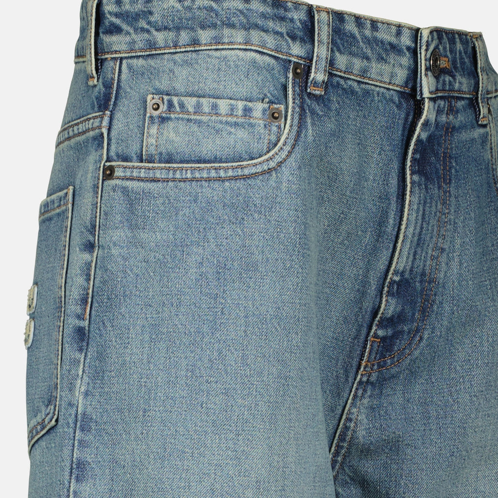 blue jeans, embroidered denim, straight fit jeans, five pocket design, casual wear