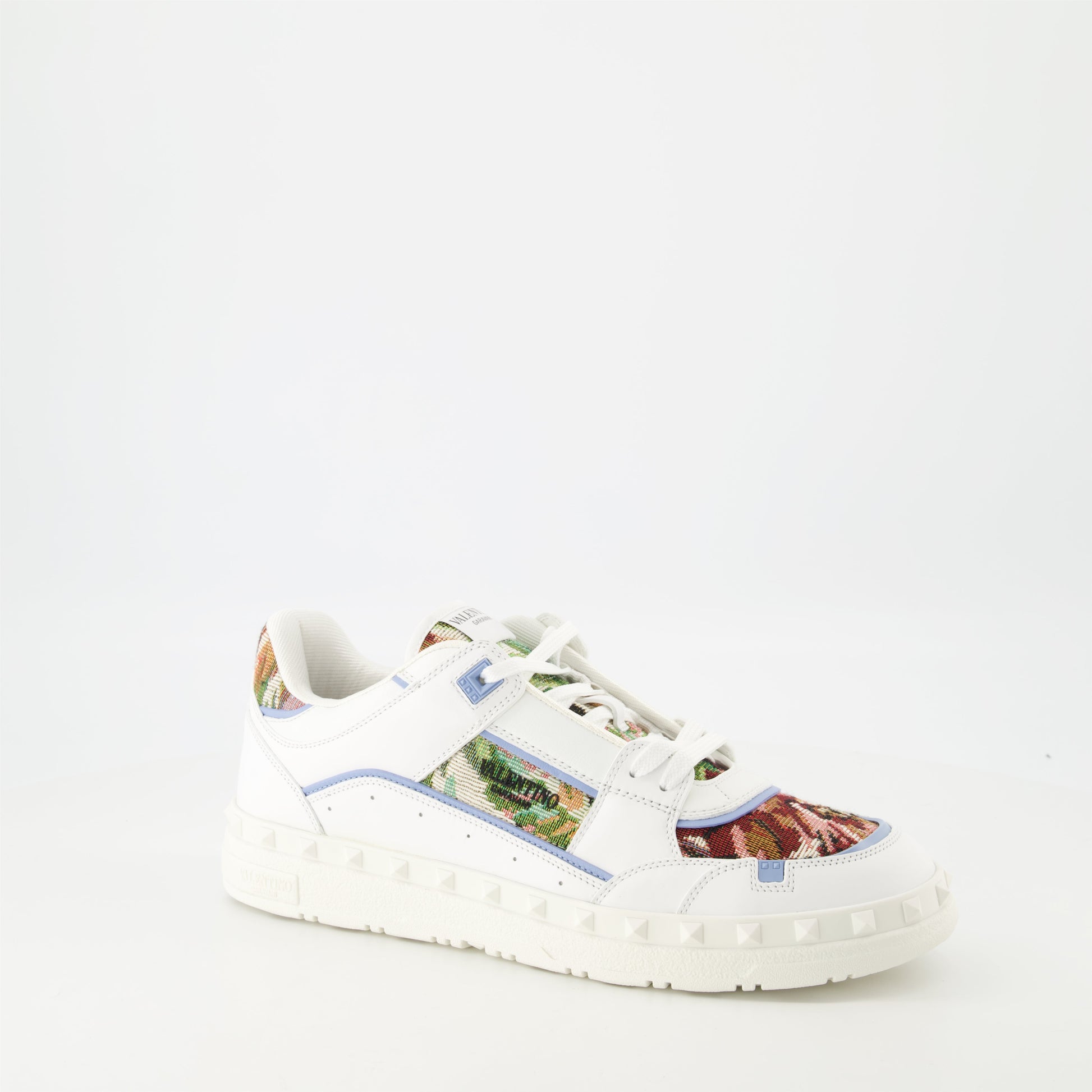 Freedots Sneakers, Valentino, Embroidered Sneakers, Leather Sneakers, Floral Motif Sneakers