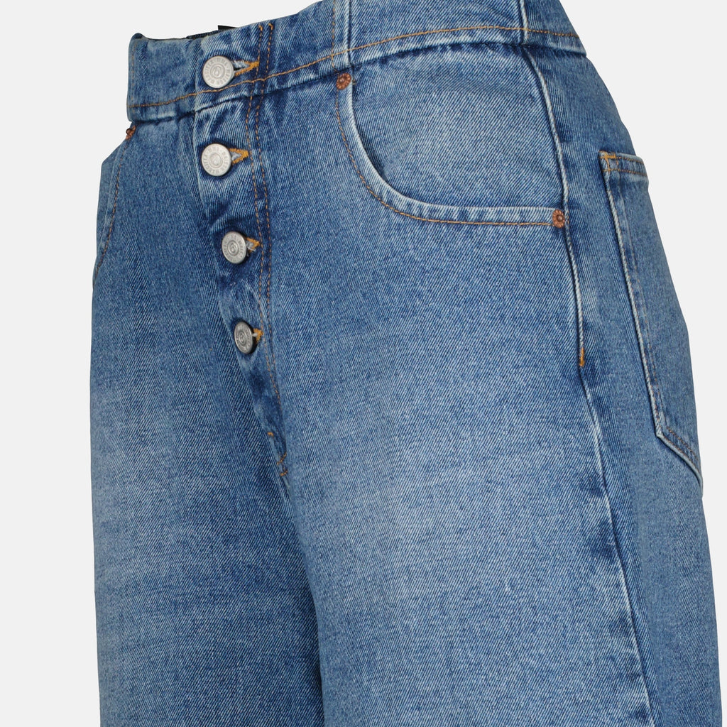 Wide-leg jeans, MM6 jeans, denim fashion, luxury denim, blue wide-leg pants